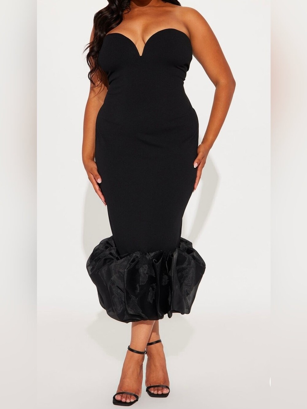 Strapless Black Mermaid Hem Midi Dress